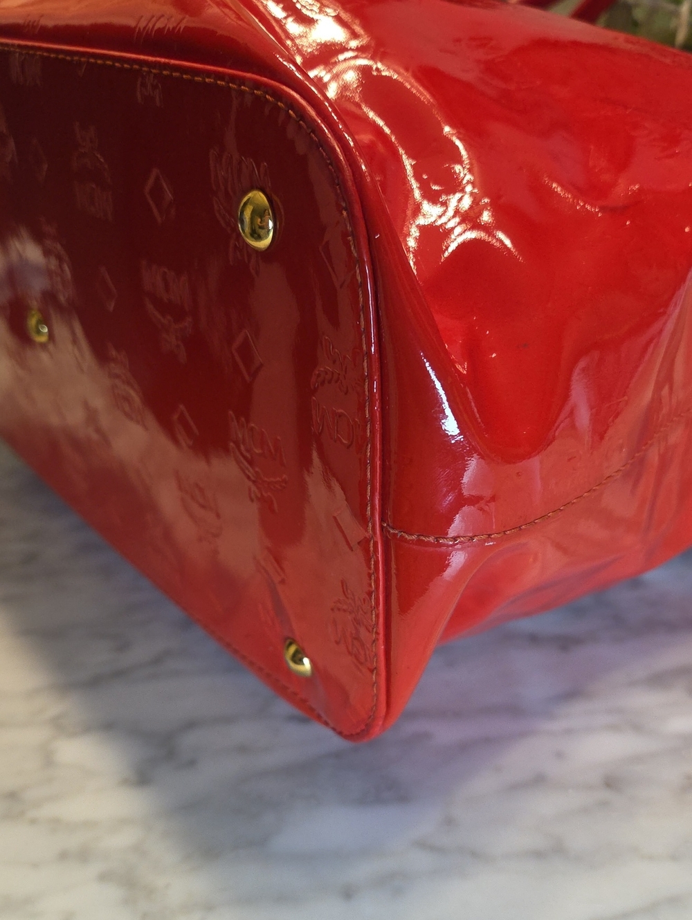 MCM EUC Limited Edition Red Patent Embossed Leather Tote With COA ❤️ - Picture 6 of 16